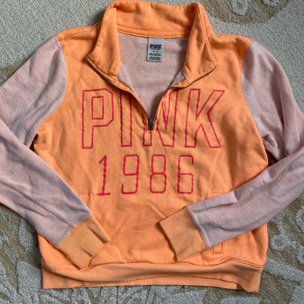PINK Half Zip Hoodie Sz Med - pink & orange